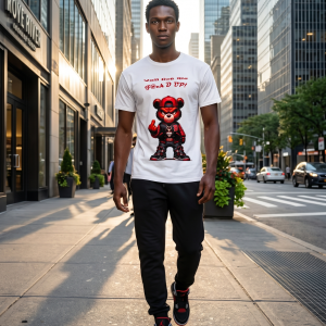White YGM shirt w/ red bear